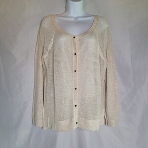 NWT American Eagle Open Knit Button Front Cream Lightweight Sheer Sweater XXL